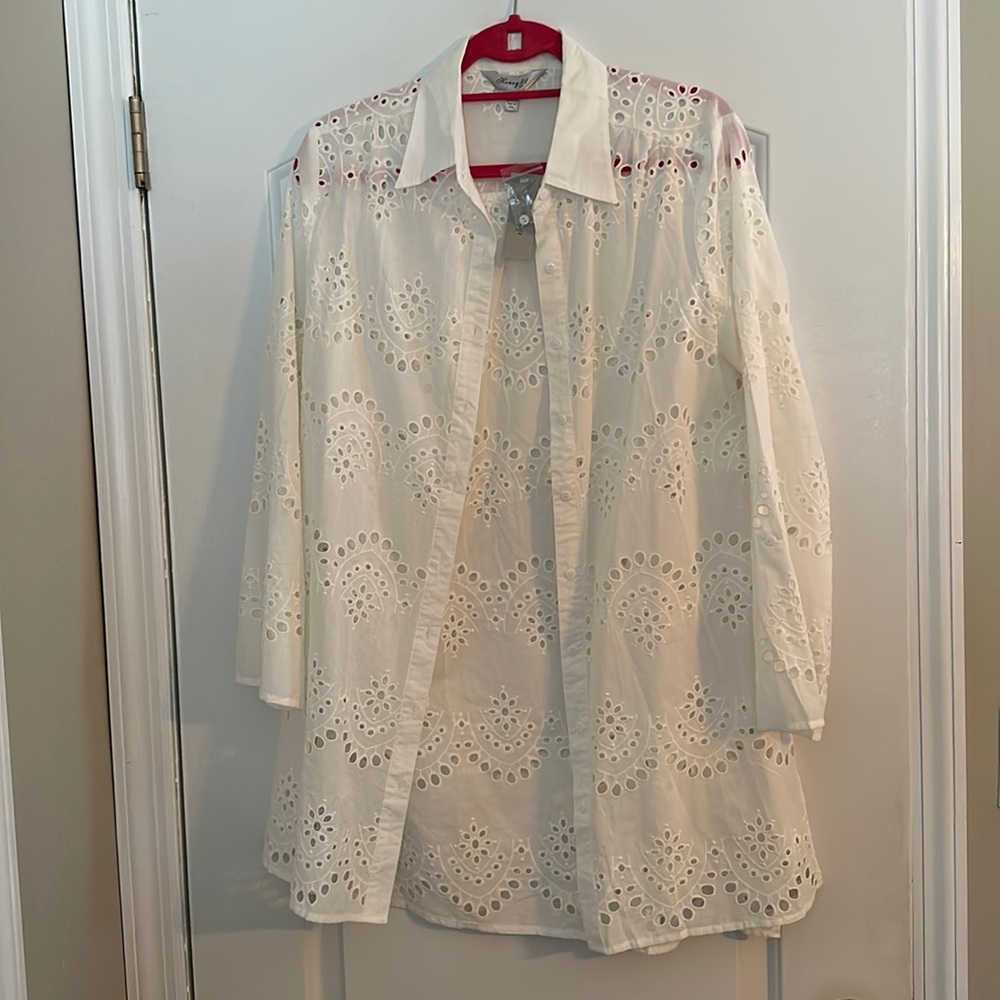 NWT White Button Down Eyelet Blouse